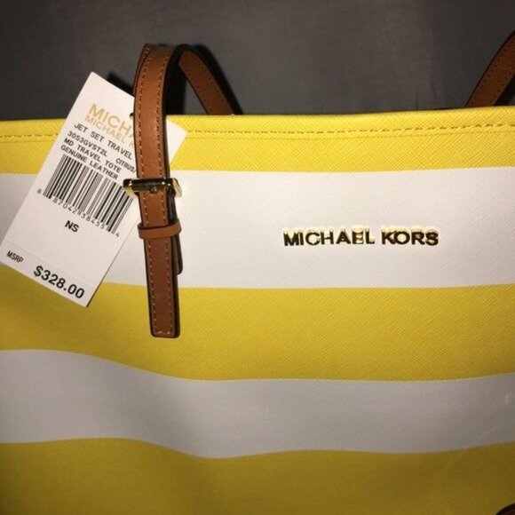 Michael Kors CITRUS stripe jet set travel tote NWT - Picture 3 of 6